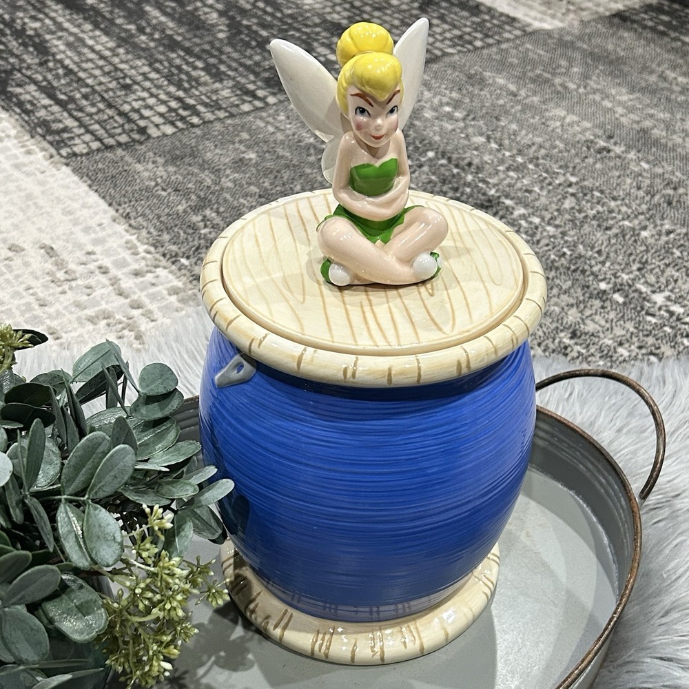 Disney Tinker Bell Sitting on Blue Spool of Thread Cookie Jar